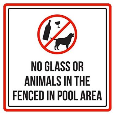 Imagem de Sinais de parede, sem vidro ou animais na área da piscina, placa de aviso de spa, metal, 30,5 x 30,5 cm, segurança do hotel, placa de banheira a granel quente, vinil para piscinas e óculos, regras de mergulho, decoração de animais