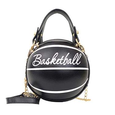 Imagem de Bolsa carteiro transversal em forma de bola de basquete Freie Liebe, minisombro, couro PU, bolsa de mão redonda para mulheres e meninas, Preto, One Size