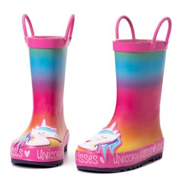 Imagem de Botas de chuva infantis para meninos da K KomForme, borracha impermeável estampada com alças, Aa-unicorn Kisses, 9 Toddler