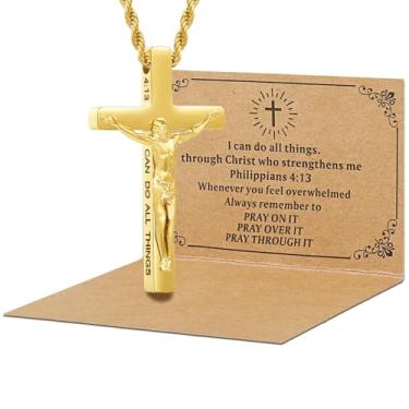 Imagem de DS Colar de cruz cristã para homens e mulheres - colares de crucifixo de aço inoxidável ouro 18K com versículo bíblico inspirador presente religioso para oração fé Jesus/Deus cristão católico joia - 9