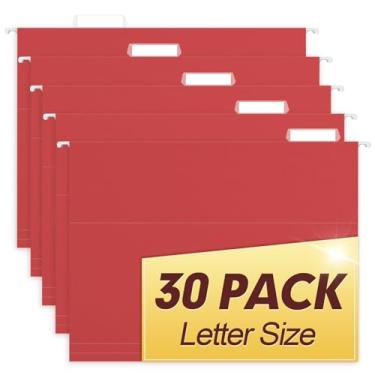 Imagem de HERKKA Pastas de arquivo suspensas, pacote com 30 pastas suspensas reforçadas tamanho carta, projetadas para arquivos volumosos, armário de arquivo, abas ajustáveis de corte 1/5 (vermelho)