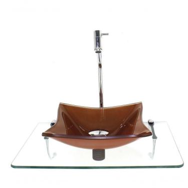 Imagem de Kit Cuba De Vidro Quadrada 10Mm Rose Gold Com Tampo 50Cm Incolor E Suporte Cromado