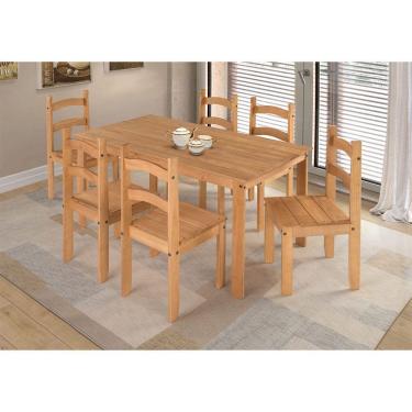 Imagem de Conjunto Mesa Retangular E 6 Cadeiras De Madeira Maciça Natural
