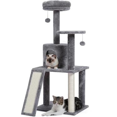 Imagem de Arranhador Torre Para Gato Grande Com Rampa Poste Sisal Casinha Toca Brinquedo 130x52x37cm(Cinza Escuro)