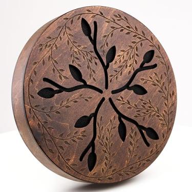 Imagem de NAZAR DRUMS Instrumento de terapia de som Rain Disk, tambor de madeira oceano de 21 cm, design de lótus e folhas