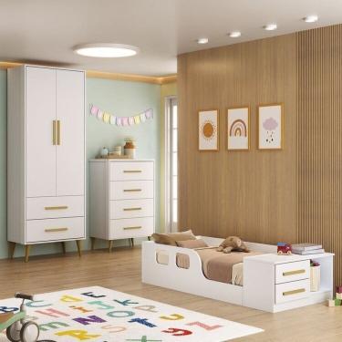Imagem de Quarto Infantil Completo Guarda-Roupa 2 Portas 2 Gavetas com Cômoda e Cama Magia Espresso Móveis Branco