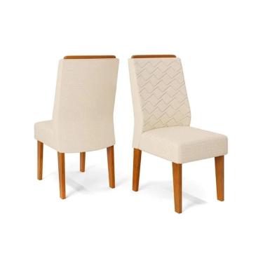 Imagem de Cadeira de Cozinha Lidia Kit 2 Un Freijo/Linho Neve Bege - DJ Móveis