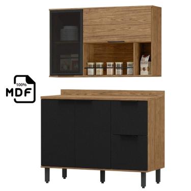 Imagem de Balcão de pia 1,20 com Tampo + Armário Aéreo em MDF Lombardia -  Freijó Nero