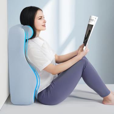 Imagem de Almofada ergonômica de leitura curva S para sentar na cama adulto - Travesseiro de costas para cama sentado com encosto de cabeça ajustável - espuma viscoelástica branca, azul