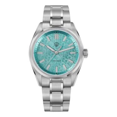 Imagem de watchdives WD0003 Relógio masculino aventurina com design original VH31 Sweep Second Quartz Watch 36 mm Relógio de pulso luxuoso cristal safira 100 m à prova d'água, Azul água