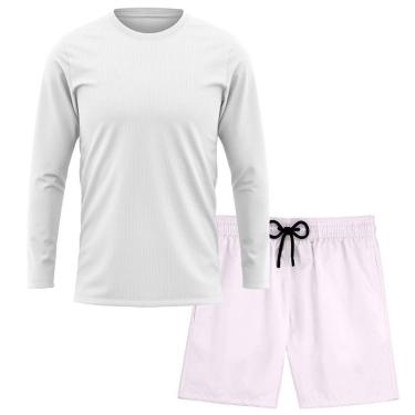 Imagem de Kit Short Praia Academia Passeio Treino Branco + Manga Longa Masculina Segunda Pele Dry-Masculino