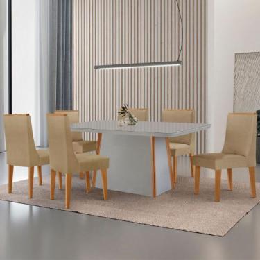 Imagem de Mesa de Jantar Diane 180cm Tampo MDF Vidro com 6 Cadeiras Lisboa Moder