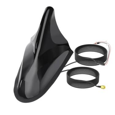 Imagem de Eightwood Shark Fin Antena de rádio veicular FM AM amplificada, antena GPS com conector macho SMA para veículo, carro, caminhão, rádio SUV, receptor estéreo, unidade principal, sistema de navegação