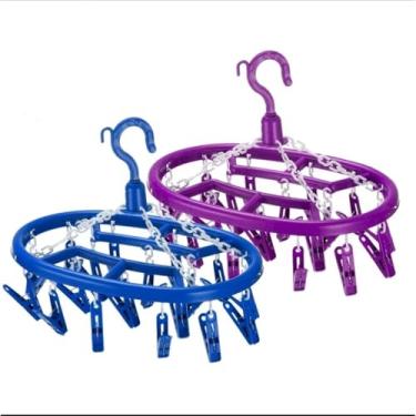 Imagem de Varal de roupas Oval com 18 Prendedores Coloridos – Varal Portátil para Meias, Roupas Íntimas e Acessórios – Compacto, Leve e Prático para Uso Interno ou Externo