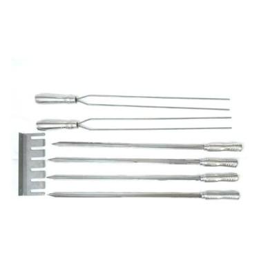 Imagem de Conjunto 6 Espetos Churrasco Com 70Cm Lamina E Porta Espeto - Plenitud