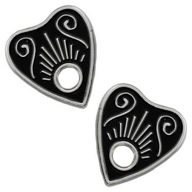 Imagem de Ectogasm Conjunto de 2 pinos esmaltados de colarinho planchette Ouija Board - Preto e Prateado - Moda Gótica Bruxa, Estilo Estético Gótico Moda Alternativa de Terror Oculto - Acessórios para Fantasia