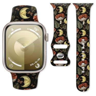 Imagem de Pulseira de relógio compatível com Apple Watch de 38 mm, 40 mm, 41 mm e 42 mm, pulseira de substituição com fecho clássico para Apple Watch Series SE 10, 9, 8, 7, 6 5 e Utral para mulheres (lua e