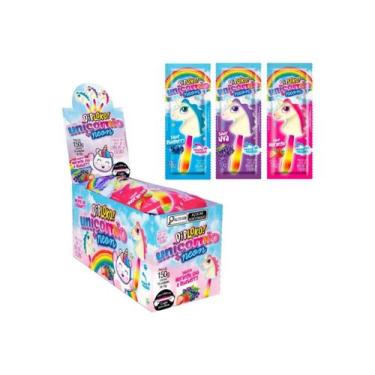 Imagem de Pirulito Dip Loko Neon Unicórnio Brilha No Escuro C/ 15 Unid 150g