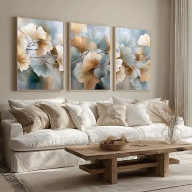 Imagem de Kit 3 Quadros Decorativos Canvas Com Moldura, Flores, 50x70cm, Arte Para Quarto, Sala, Corredor