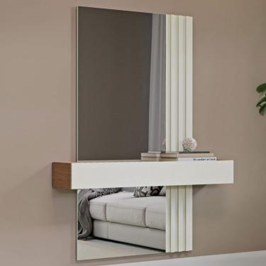 Imagem de Aparador 1 Gaveta com Espelho Ripado Freijó/Off White - Dalla Costa