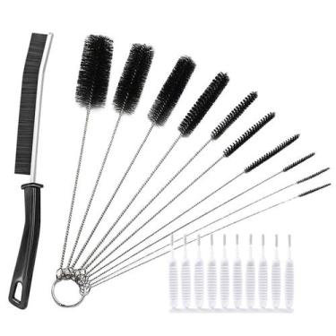 Imagem de Kit 10 Escovas Limpeza Haste Inox Cerdas em Nylon + 1 Escova Estreita 