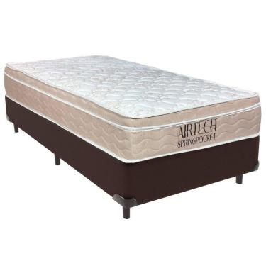Imagem de Cama Box Solteiro Marrom+colchão Airtech Molas Ortobom