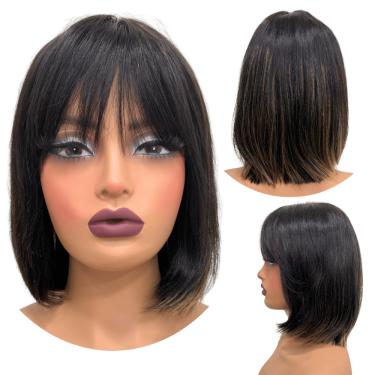Imagem de Peruca humana curta bob franja 25cm preta ombre loira DT2/27