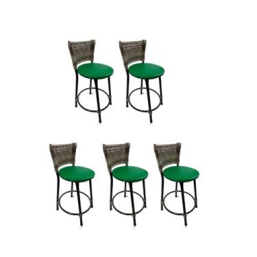 Imagem de Kit 5 banqueta baixa junco cozinha gourmet bancada americana - FortMix