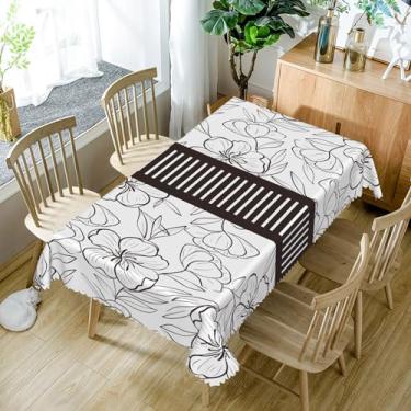 Imagem de Toalha de mesa marrom com padrão de flor, SIEDYCV 152 x 250 cm, moderna, abstrata, geométrica, floral, retangular, toalha de mesa, para cozinha, sala de jantar, café, casamento, decoração de casa