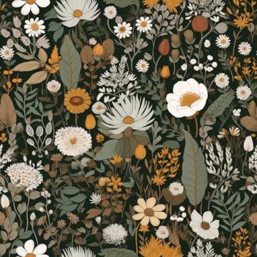 Imagem de MAGAFA Papel de parede floral para descascar e colar: papel de parede vintage boho flor selvagem margarida removível papel de contato aquarela para armários sala de estar quarto 17,71" x 236,2"