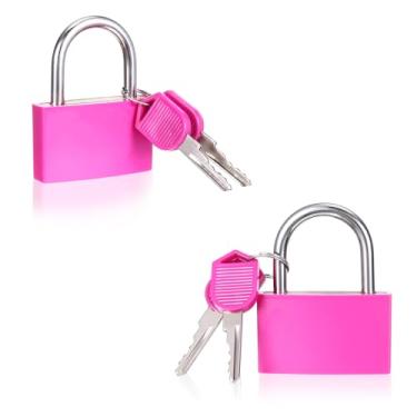 Imagem de 2 cadeados de armário rosa, pequeno cadeado fofo com chaves de liga de zinco cadeados de armário de armário essenciais de academia fechaduras de portão femininas para cerca ao ar livre, malas