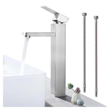 Imagem de Torneira de Banheiro de Aço Inox 304 Deluxe Square Brushed, Torneira Monocomando Banheiro 1/4 Volta, Dupla Utilização Quente Ou Fria Torneira pia Banheiro Alto Padrão (Prata)