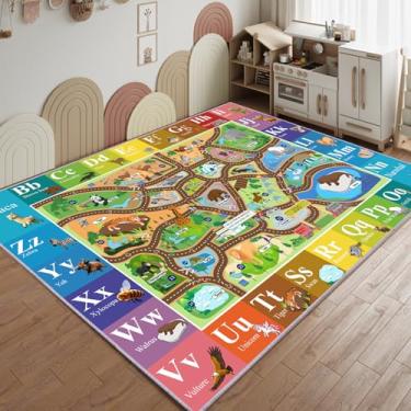 Imagem de MOFAZEE Tapete educativo infantil, coleção infantil, tapete para aprender o alfabeto, palavras de animais, tapete de brinquedo para sala de aula, lavável, antiderrapante 7 x 10 cm