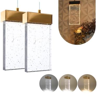 Imagem de Kit 2 Pendente Cristal Led 3 Cores Bolhas Retangular Pd08