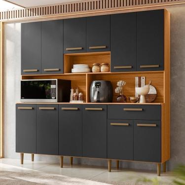 Imagem de Armário para Cozinha 12 Portas 1 Gaveta Clarice Freijo/Grafite Acetinado