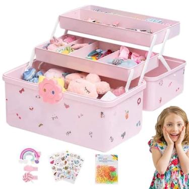 Imagem de Rrlihjgu Caixa de armazenamento de perucas de menina, organizador de peças de cabelo para meninas - Estojo de elástico para grampo de cabelo de 3 camadas,Caixa de joias infantil à prova d'água inclui