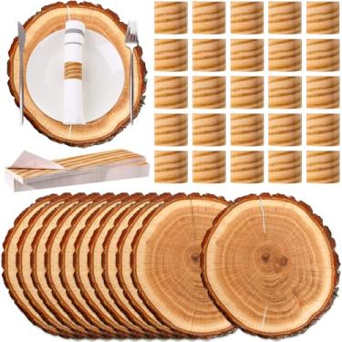Imagem de Gandeer 200 peças de jogo americano de papel descartável e anéis de guardanapo a granel rústico redondo tapete de mesa de vime trançado para casa de fazenda para verão, campo, casamento, jantar, festa