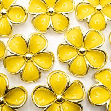 Imagem de Aplique Botão Flor Resina Amarelo com Dourado 5 Pétalas 48mm 5pçs 27g 