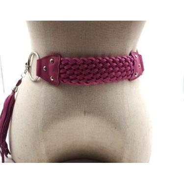 Imagem de Cinto feminino couro trançado com corrente e rebite vestido NE091 - Ba