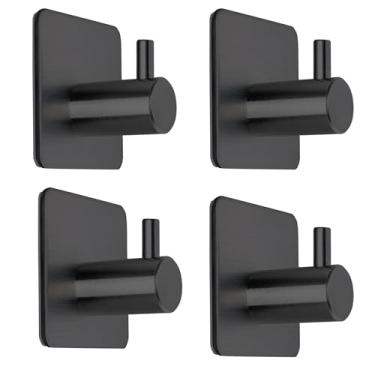 Imagem de Fotosnow Ganchos de toalha adesivos pretos para uso pesado em ganchos de parede Ganchos de chuveiro para porta de cozinha de banheiro - 4 pacotes