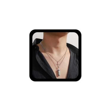 Imagem de Allereyae Colar de cristal hexagonal punk com pingente de howlita branca turquesa branca e cruz de prata, gargantilha turquesa criada para mulheres