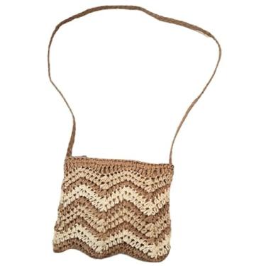 Imagem de Bolsa Artesanal Lateral Listrada Transversal Casual Praia 20x18x2 cm (Marrom)