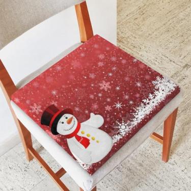 Imagem de Boneco de neve almofada de cadeira de Natal para cadeiras de jantar, almofada de assento de espuma viscoelástica, almofadas de mesa de cozinha para ambientes internos e externos