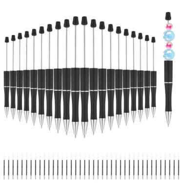 Imagem de Fanmayhe 20 canetas esferográficas, contas de plástico preto, suprimentos a granel, kit faça você mesmo para fazer presentes para crianças e estudantes, material escolar de escritório com 40 peças de