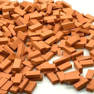 Imagem de Tijolos Miniatura Vermelhos E Cinzas 100pcs Escala 1:16 Para DIY Casas