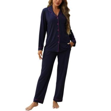 Imagem de Pijama de maternidade ZMJ, camisa e calça de manga comprida, azul mari