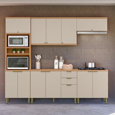 Imagem de Cozinha Completa Selene 12 Portas 2 Gavetas 100% Mdf 810016103 Jequitibá/Off White - Linea Brasil