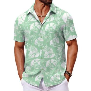 Imagem de Camisa COOFANDY de manga curta havaiana com botões para homens