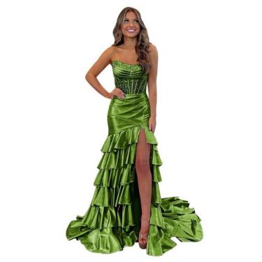 Imagem de Vestido de baile Mollyevers Mermaid Satin verde oliva tamanho 18W femi