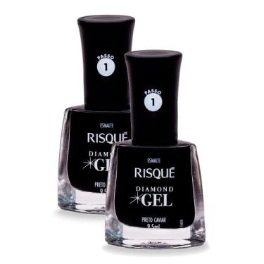 Imagem de Kit 2 Esmalte Risqué Diamond Gel Preto Caviar Cremoso 9,5ml